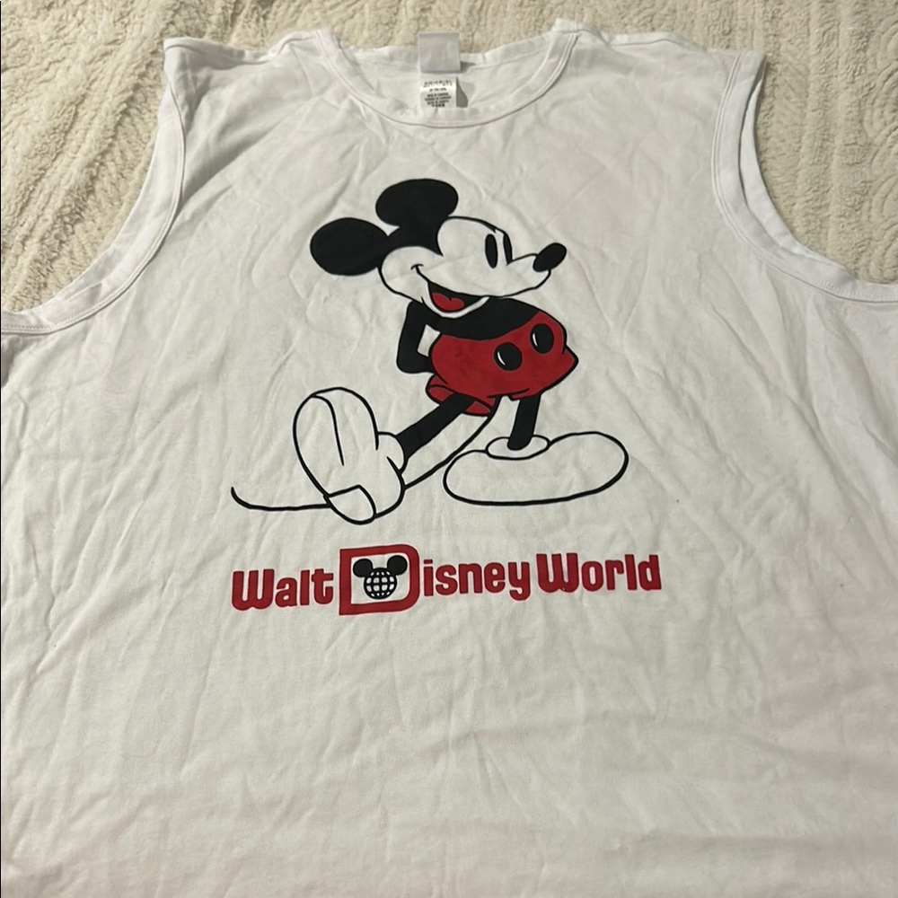 Disney White Tank with Classic Mickey and Red Walt Disney World Script
